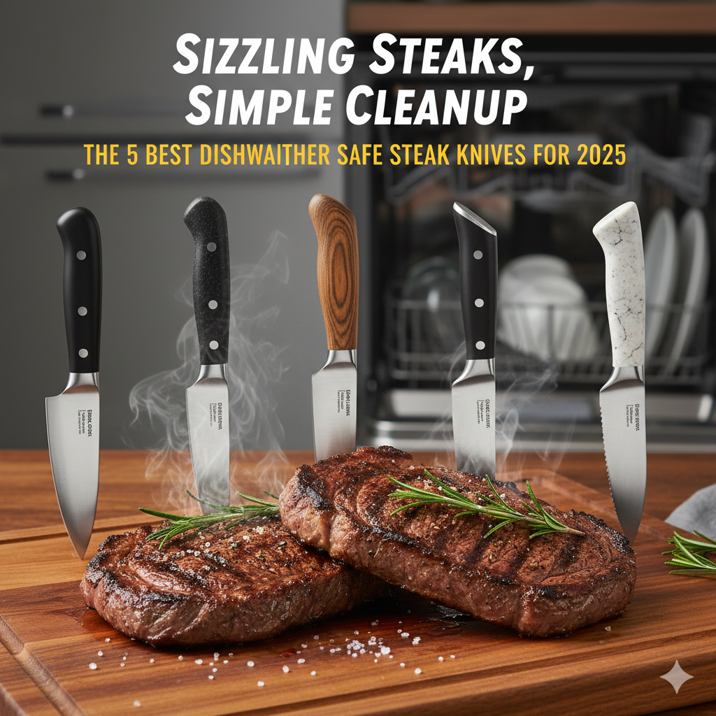 A perfectly cooked, sliced steak on a cutting board next to a sharp steak knife.
