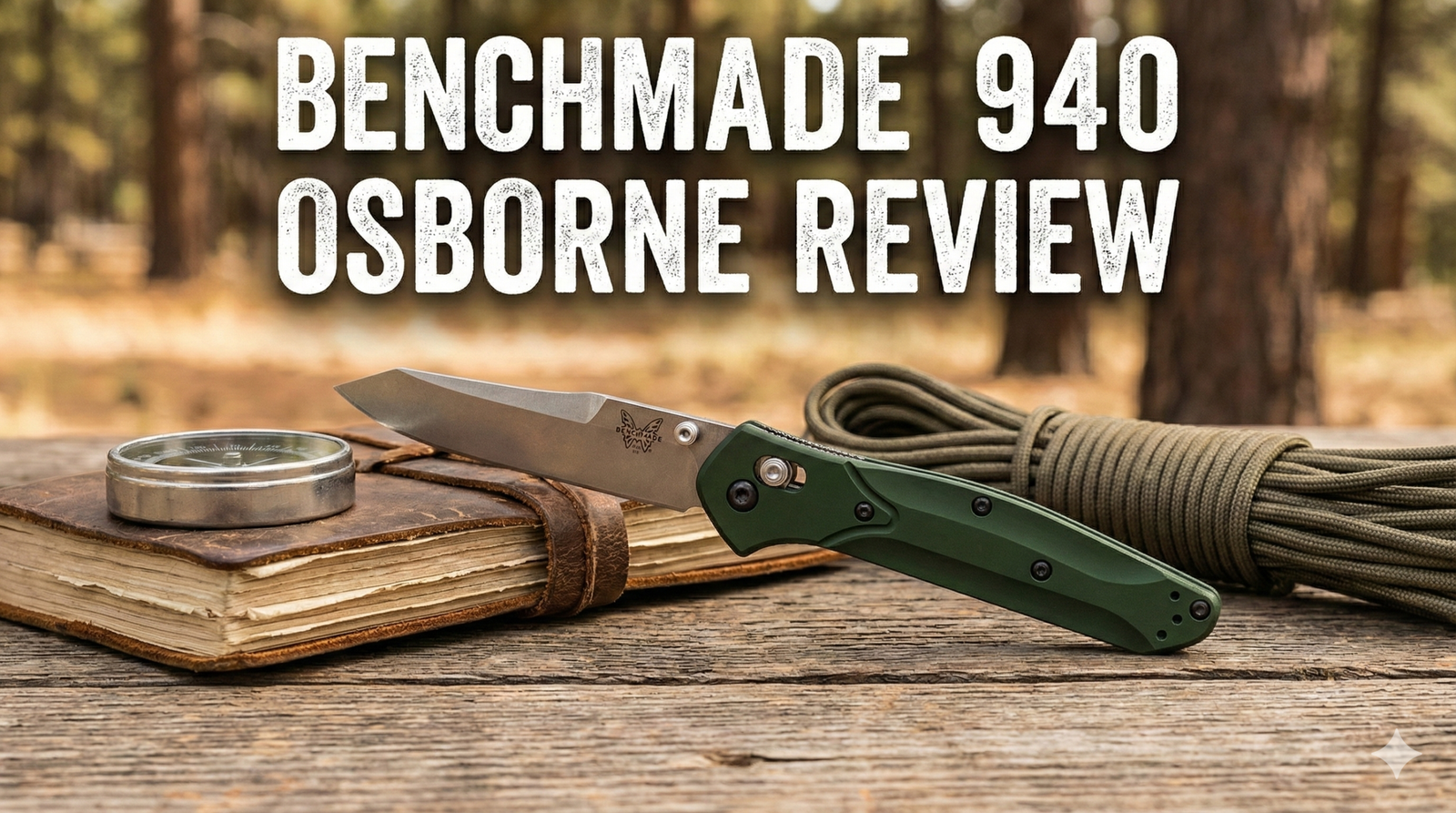 Benchmade 940 Osborne Green Aluminum Handle Knife on Wood