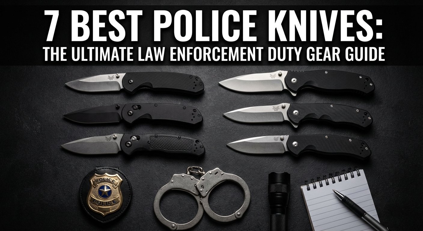 Collection of tactical police knives on a dark background - duty gear essentials