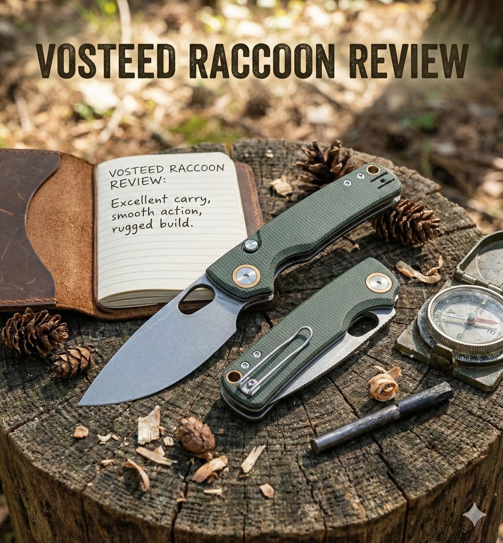 Vosteed Raccoon EDC folding knife on outdoor background