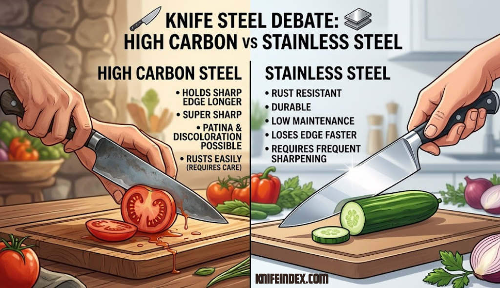 Chef slicing vegetables with a sharp kitchen knife on a wooden cutting board