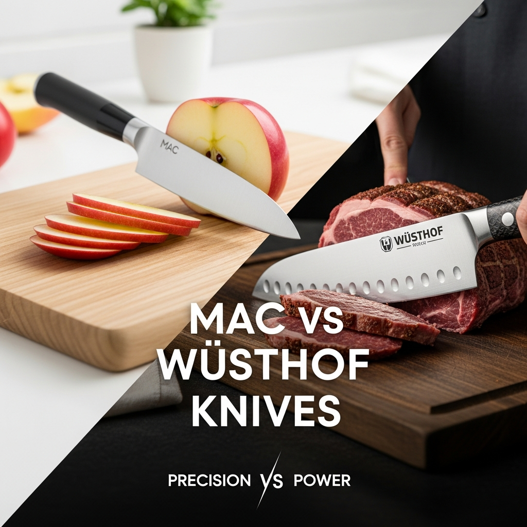 Mac vs Wüsthof: Hybrid Japanese Geometry vs German Forged Construction