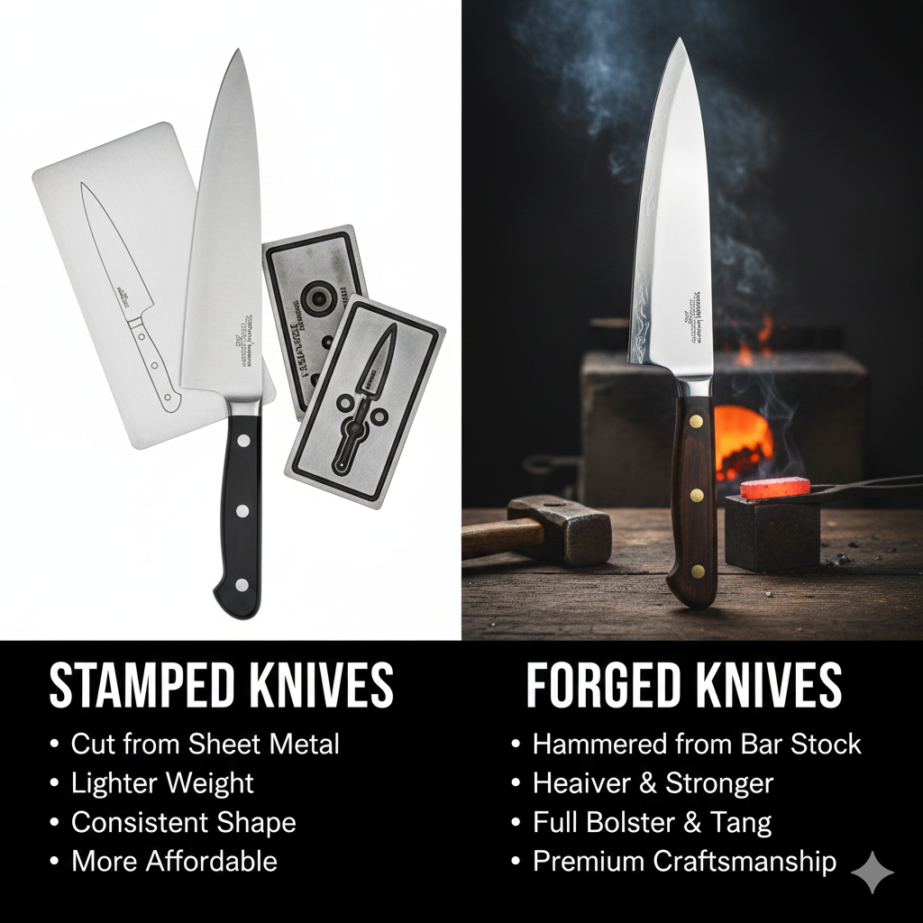 Stamped vs Forged Knives: How Bolster Geometry Affects Sharpening and Balance